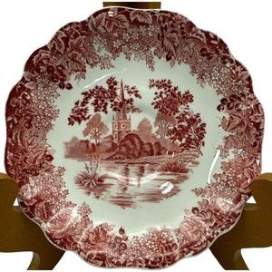 Vintage J & G Meakin Romantic England Red Saucer - Holy Trinity Church, 5 1/2"‎